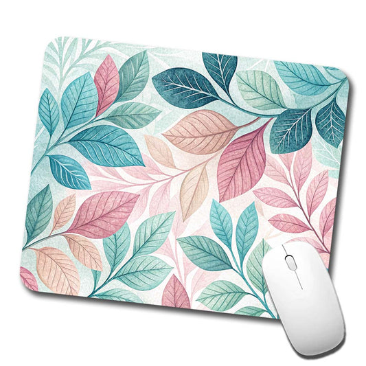 Abstract Pastel Floral Leaves Design Low Profile Mouse Pad Mat