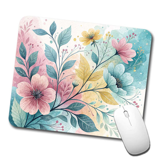 Abstract Pastel Flowers Leaves Design Low Profile Mouse Pad Mat