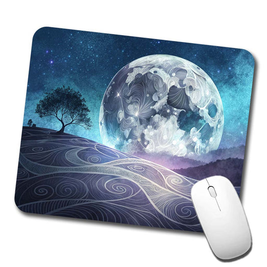 Abstract Purple Blue Moon Landscape Low Profile Mouse Pad Mat
