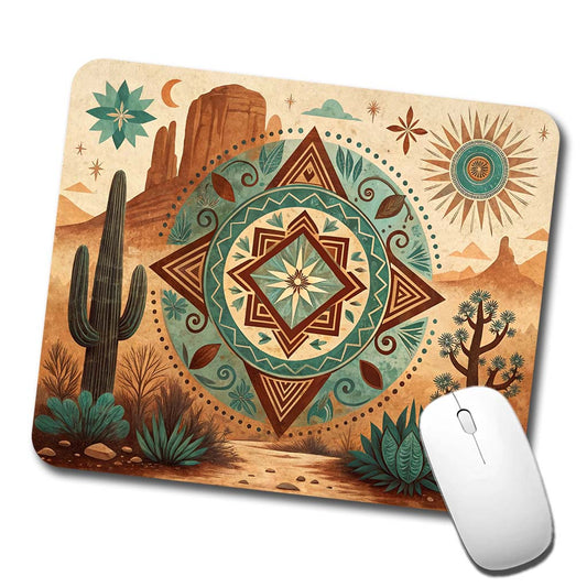 Abstract Southwestern Teal Brown Desert Design Low Profile Mouse Pad Mat