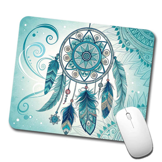 Abstract Teal Blue Dream Catcher Southwestern Design Low Profile Mouse Pad Mat
