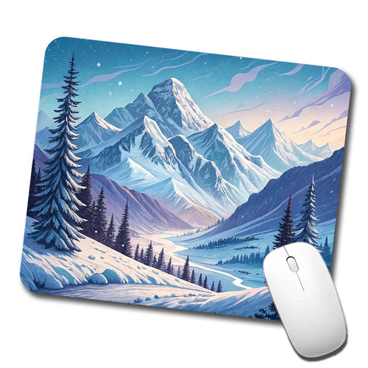 Abstract Winter Blue Purple Mountains Landscape Low Profile Mouse Pad Mat