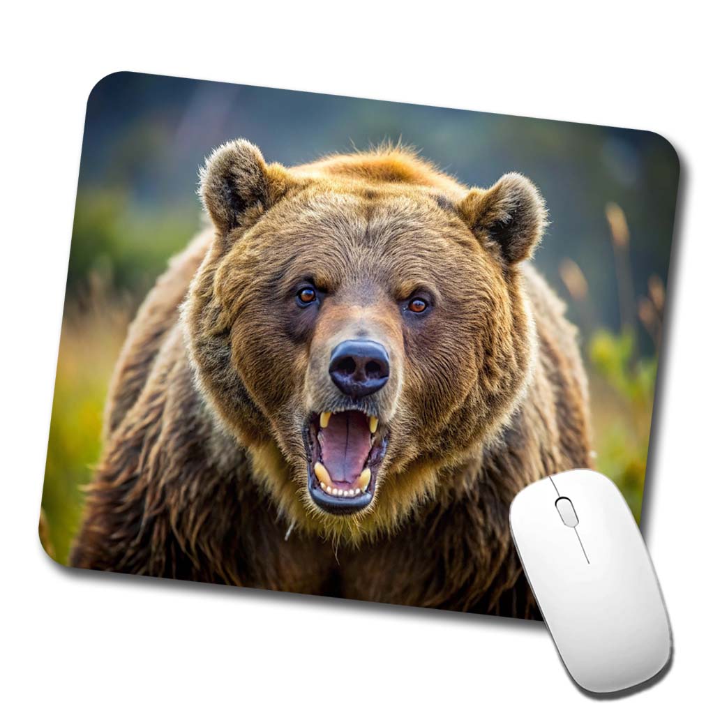 Angry Grizzly Bear Charging Low Profile Mouse Pad Mat