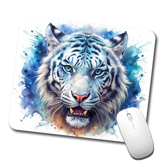 Angry White Tiger Watercolor Low Profile Mouse Pad Mat