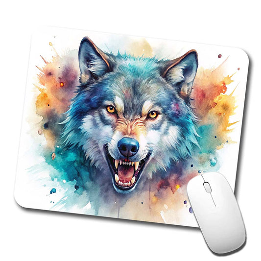 Angry Wolf Watercolor Low Profile Mouse Pad Mat