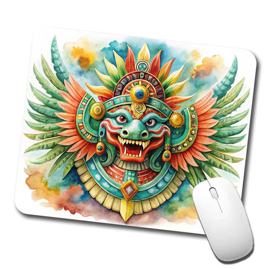 Aztec God Quetzalcoatl Watercolor Low Profile Mouse Pad Mat