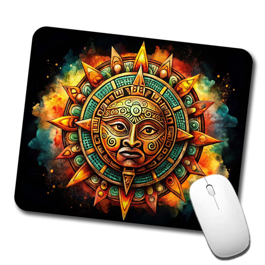 Aztec Sun God Symbol Watercolor Low Profile Mouse Pad Mat