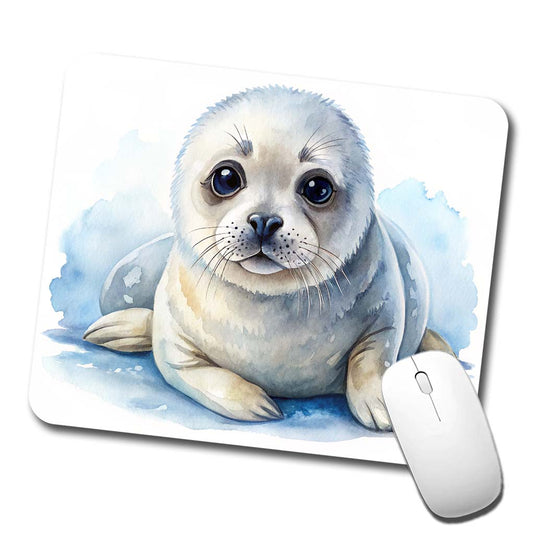 Baby Harp Seal Watercolor Low Profile Mouse Pad Mat