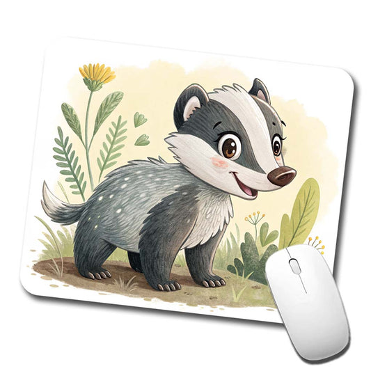 Badger Children's Illustration Style Low Profile Mouse Pad Mat