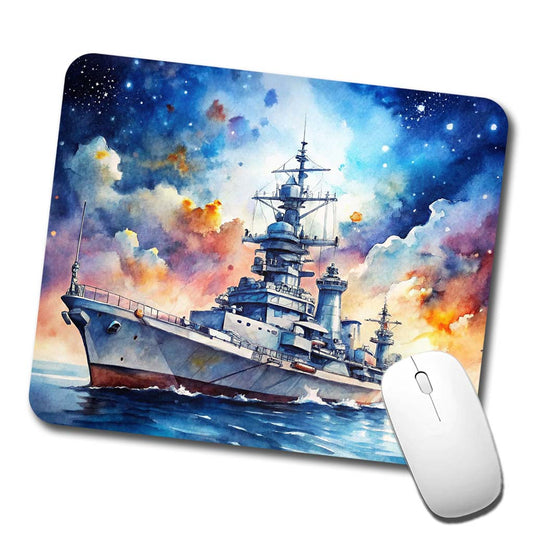 Battleship Under Fantasy Sky Watercolor Low Profile Mouse Pad Mat