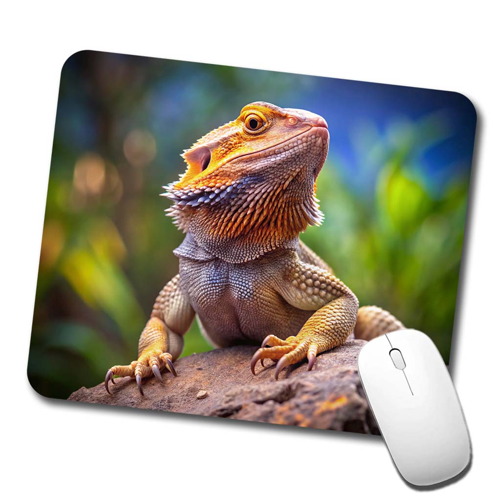 Bearded Dragon Lizard Reptile On Rock Low Profile Mouse Pad Mat