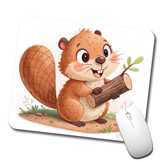 Beaver Children's Illustration Style Low Profile Mouse Pad Mat