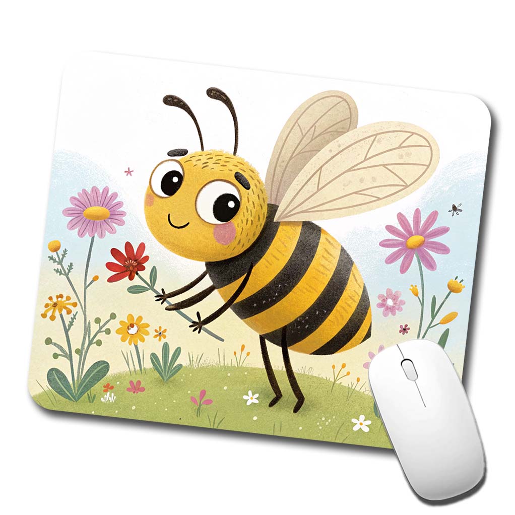 Bee Children's Illustration Style Low Profile Mouse Pad Mat