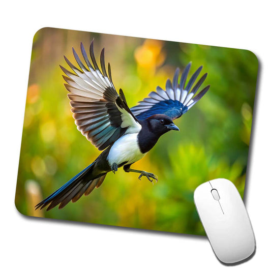 Black Billed Magpie Flying Backyard Bird Low Profile Mouse Pad Mat