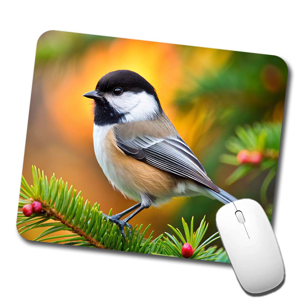 Black Capped Chickadee Backyard Bird Low Profile Mouse Pad Mat