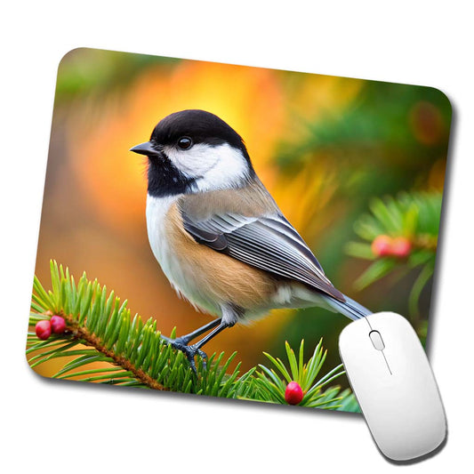 Black Capped Chickadee Backyard Bird Low Profile Mouse Pad Mat