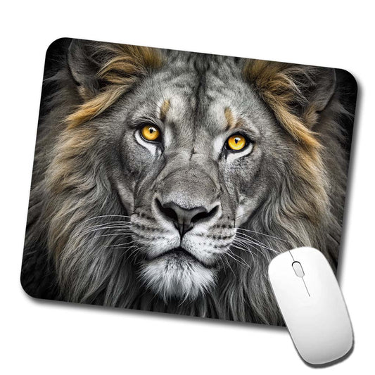 Black White Lion's Face with Gold Eyes Low Profile Mouse Pad Mat