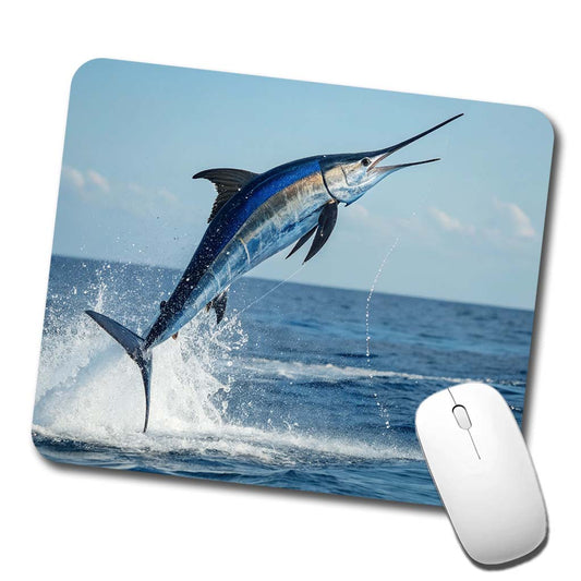 Blue Marlin Fish Leaping Out Of Water Low Profile Mouse Pad Mat