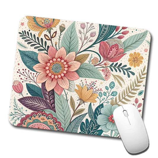 Boho Pastel Floral Pattern Low Profile Mouse Pad Mat