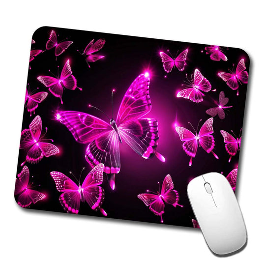 Bright Neon Pink Butterflies Low Profile Mouse Pad Mat