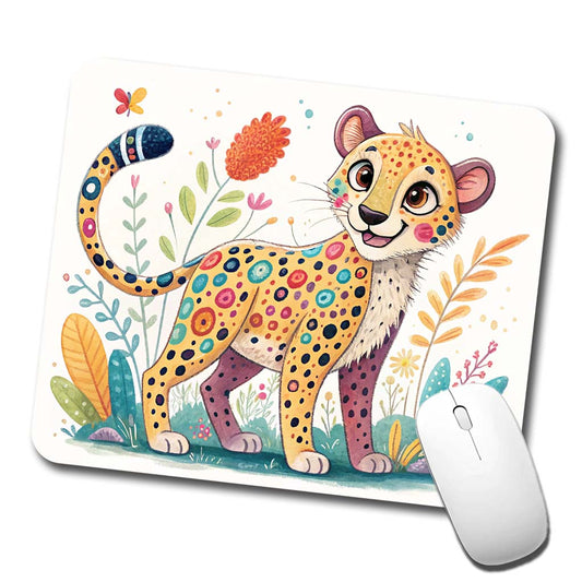 Cheetah Children's Illustration Style Low Profile Mouse Pad Mat
