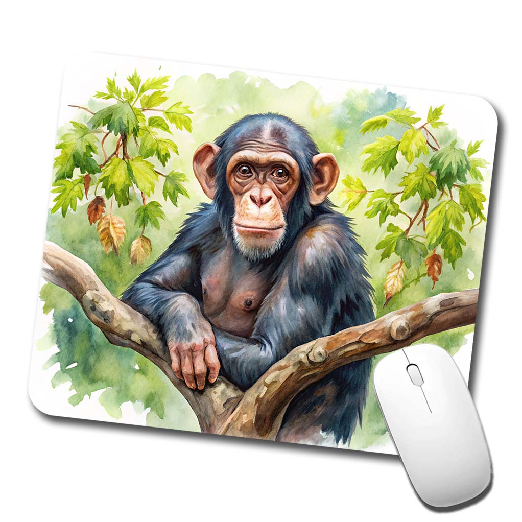 Chimpanzee Monkey In Tree Watercolor Low Profile Mouse Pad Mat