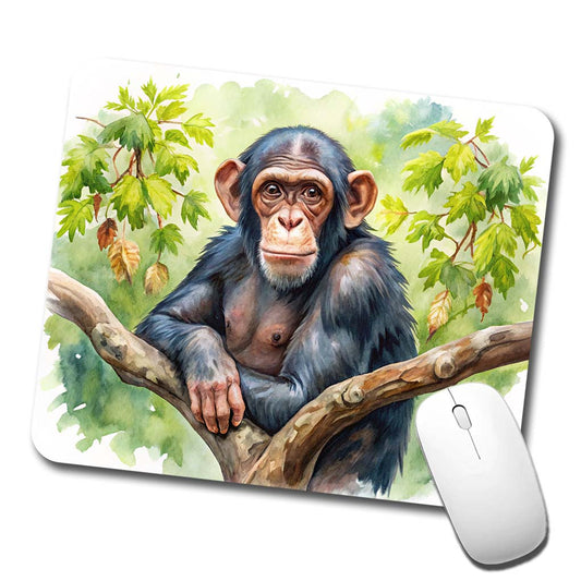 Chimpanzee Monkey In Tree Watercolor Low Profile Mouse Pad Mat