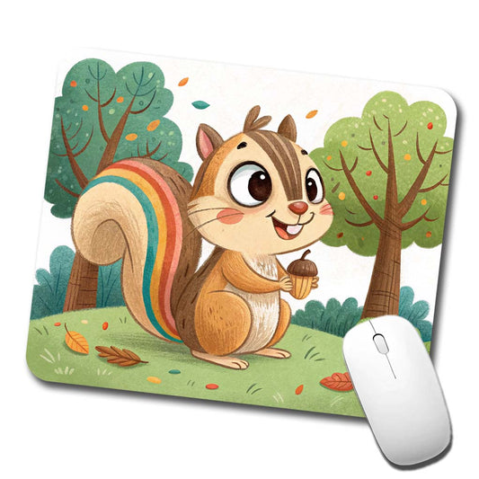 Chipmunk Children's Illustration Style Low Profile Mouse Pad Mat