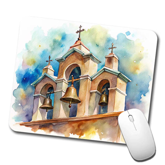 Church Mission Bells Watercolor Low Profile Mouse Pad Mat