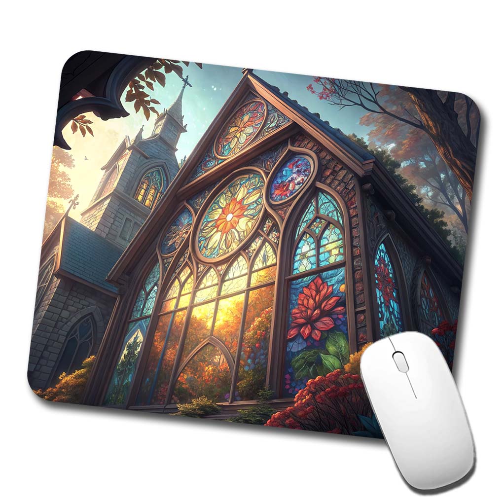 Church Stained Glass Windows Low Profile Mouse Pad Mat
