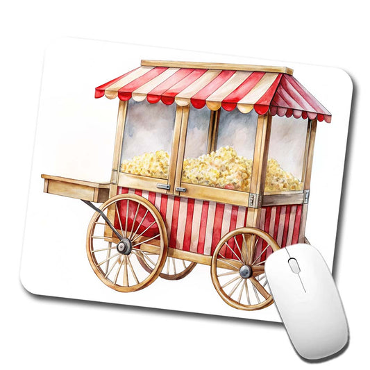 Classic Movie Popcorn Vendor Cart Watercolor Low Profile Mouse Pad Mat