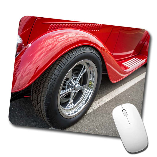Classic Red Hot Rod Car Low Profile Mouse Pad Mat