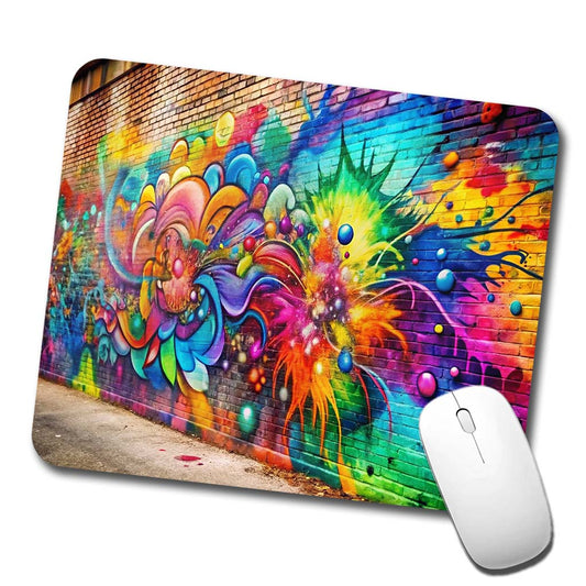 Colorful Graffiti On City Wall Low Profile Mouse Pad Mat