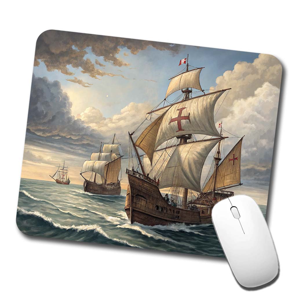 Columbus's Ships Nina, Pinta, And The Santa Maria Low Profile Mouse Pad Mat