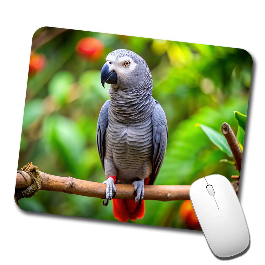 Congo African Grey Parrot Bird On Branch Low Profile Mouse Pad Mat