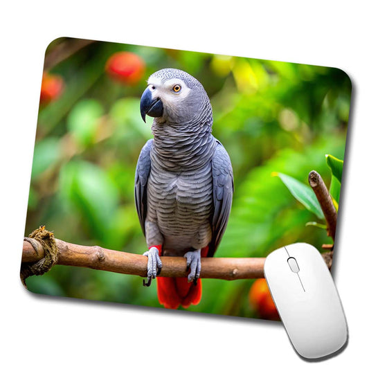 Congo African Grey Parrot Bird On Branch Low Profile Mouse Pad Mat