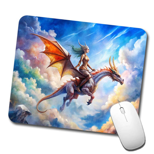 Dragon and Rider Flying Watercolor Low Profile Mouse Pad Mat