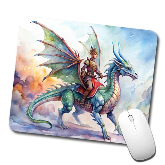 Dragon Rider Watercolor Low Profile Mouse Pad Mat
