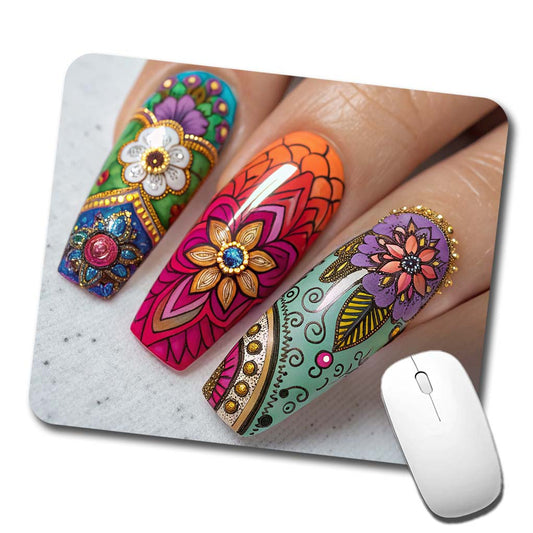 Elaborately Painted Decorated Finger Nails Low Profile Mouse Pad Mat