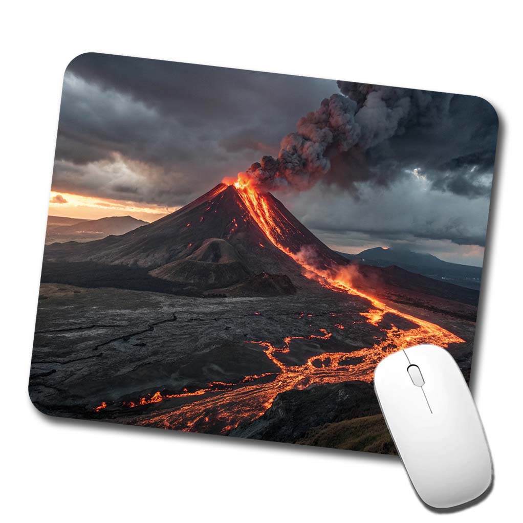 Erupting Volcano With Flowing Lava Low Profile Mouse Pad Mat