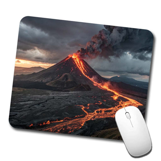 Erupting Volcano With Flowing Lava Low Profile Mouse Pad Mat