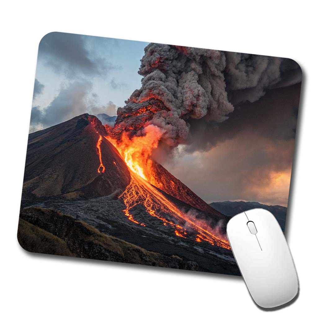 Erupting Volcano with Lava Trails Low Profile Mouse Pad Mat