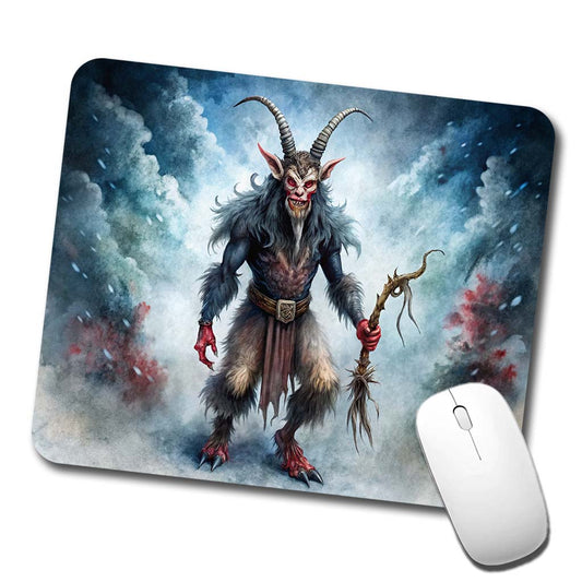 Evil Krampus Black Watercolor Christmas Low Profile Mouse Pad Mat