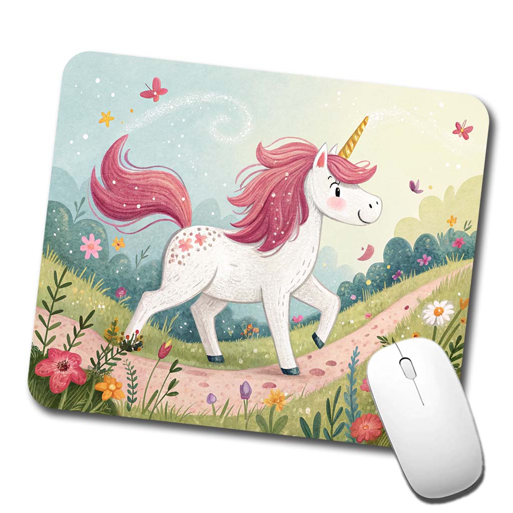 Fantasy Unicorn Children's Illustration Style Low Profile Mouse Pad Mat