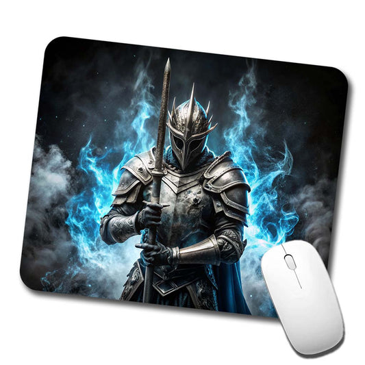 Fantasy Warrior Knight Blue Flames Low Profile Mouse Pad Mat