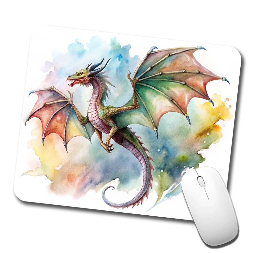 Fantasy Wyvern Dragon In Flight Watercolor Low Profile Mouse Pad Mat