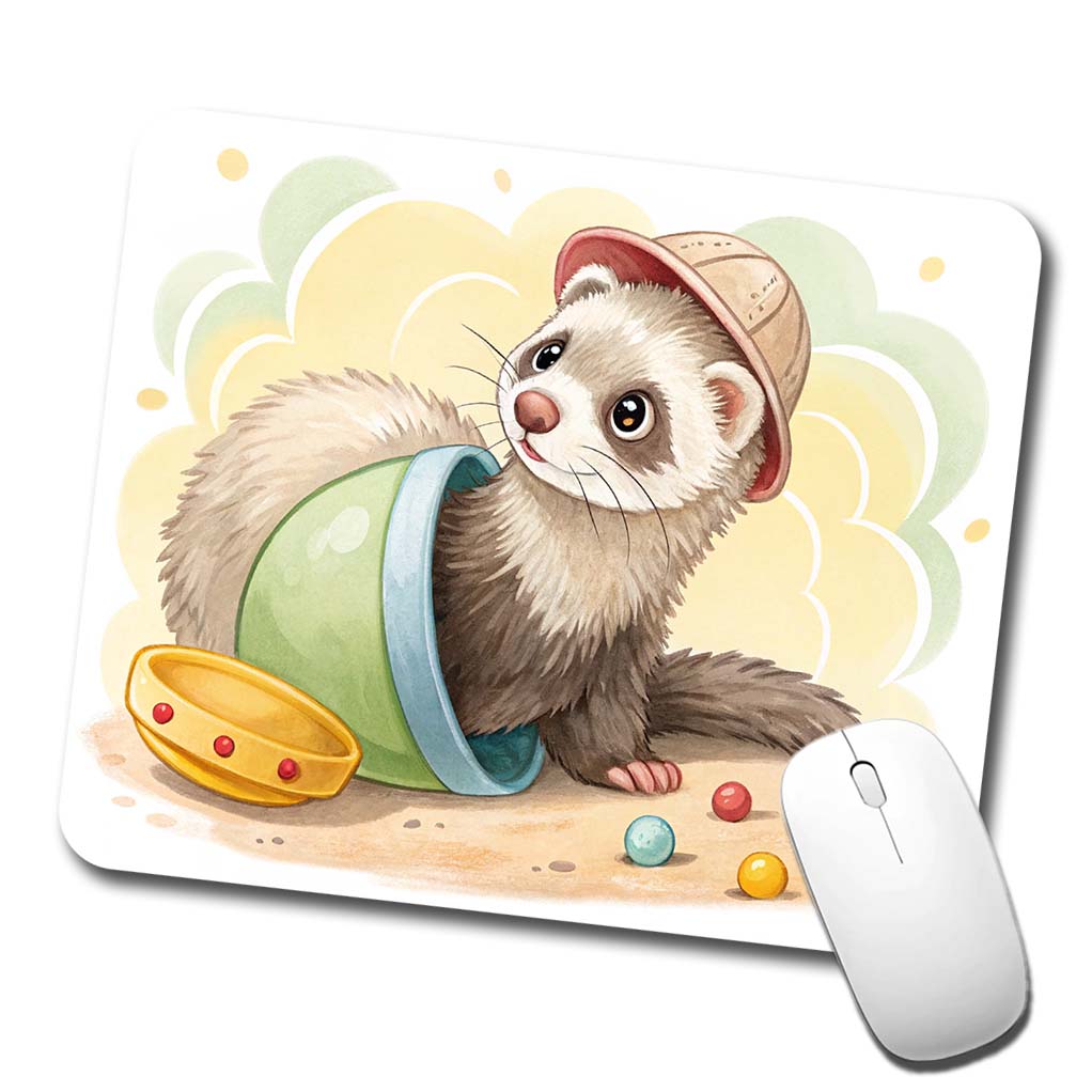 Ferret Children's Illustration Style Low Profile Mouse Pad Mat