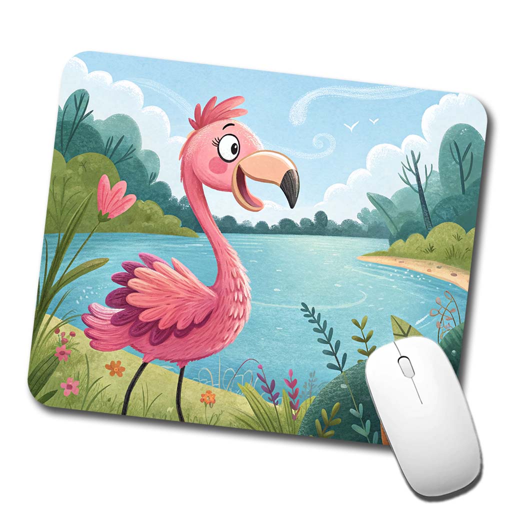 Flamingo Children's Illustration Style Low Profile Mouse Pad Mat