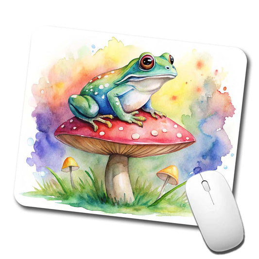 Frog Sitting On A Magical Mushroom Watercolor Low Profile Mouse Pad Mat