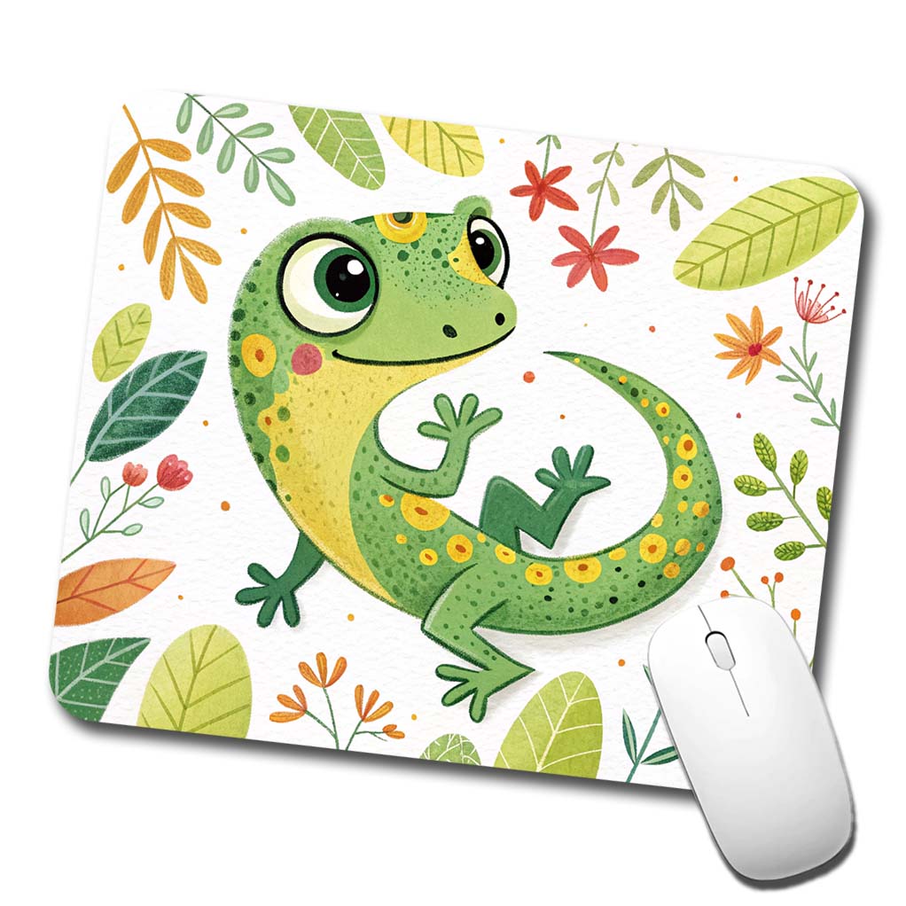 Gecko Lizard Children's Illustration Style Low Profile Mouse Pad Mat